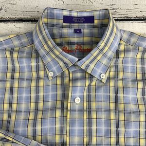 Alan Flusser Men's‎ Size Medium Button Down Long Sleeve Shirt Blue Yellow Plaid